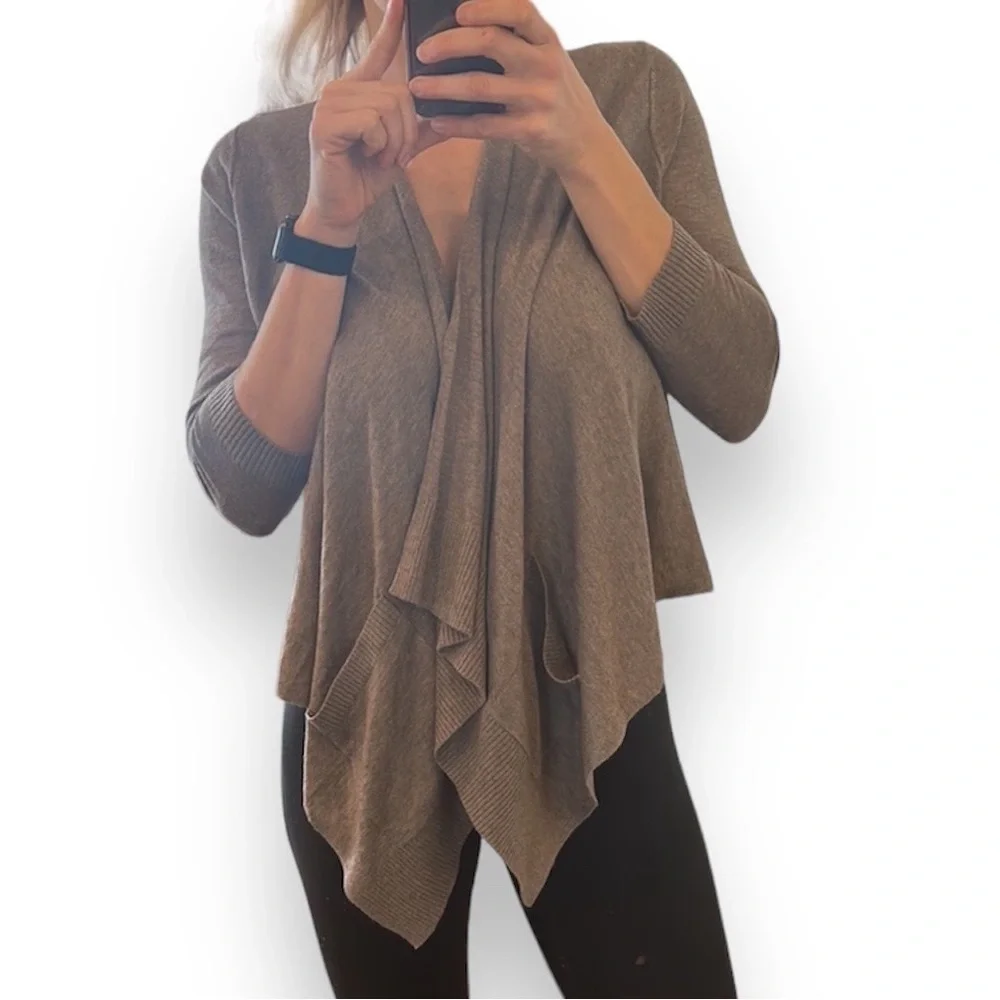 LOFT wool blend draped wrap cardigan sweater jacket light soft S brown taupe